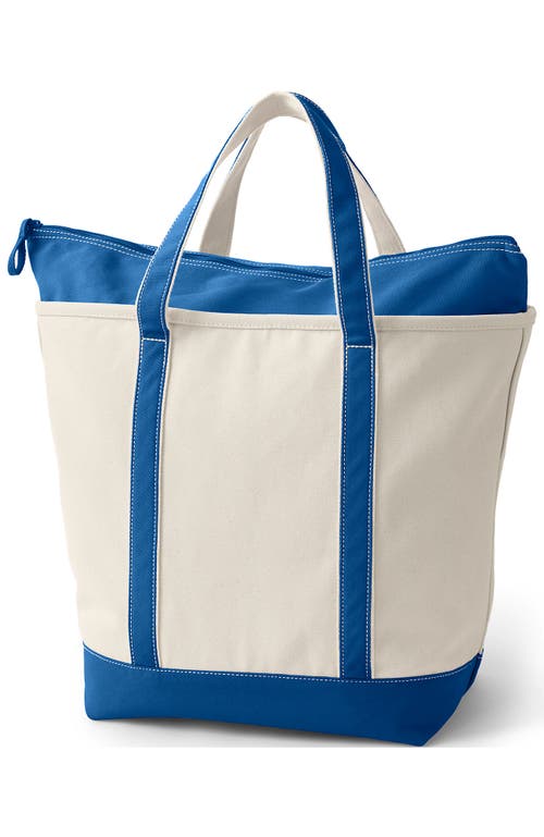 Lands' End Zip Top Canvas Tote Bag In Natural/beacon Blue