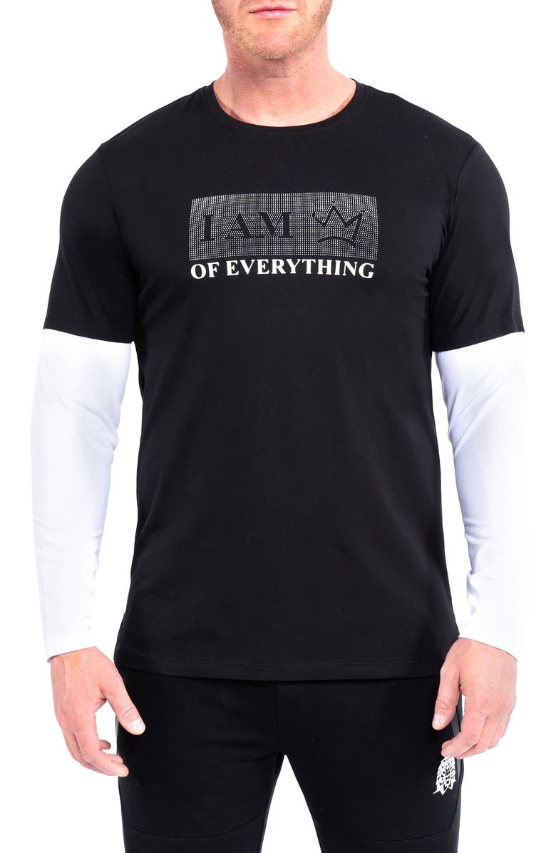 Maceoo Everything Black Layered Long Sleeve Graphic Tee, Main, color, 