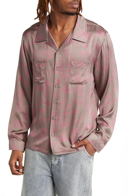 Floral Satin Button-Up Shirt in Grey