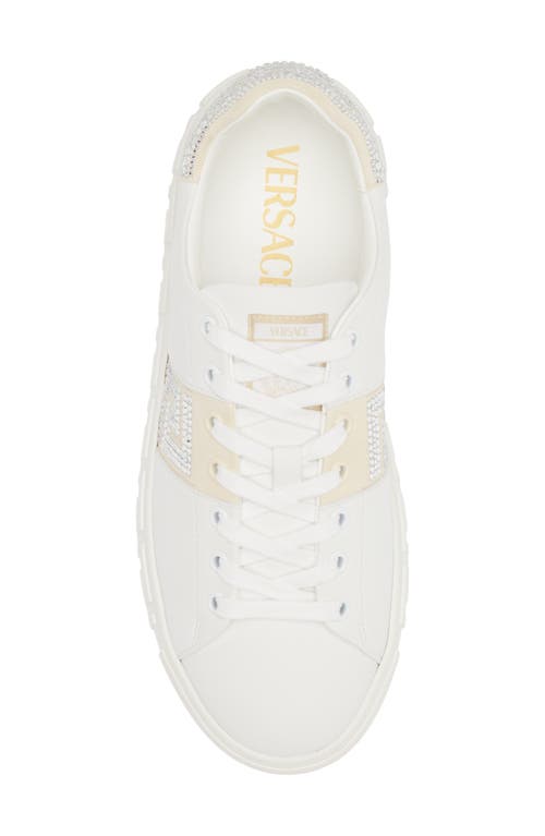 Shop Versace Crystal Greca Sneaker In White/ivory