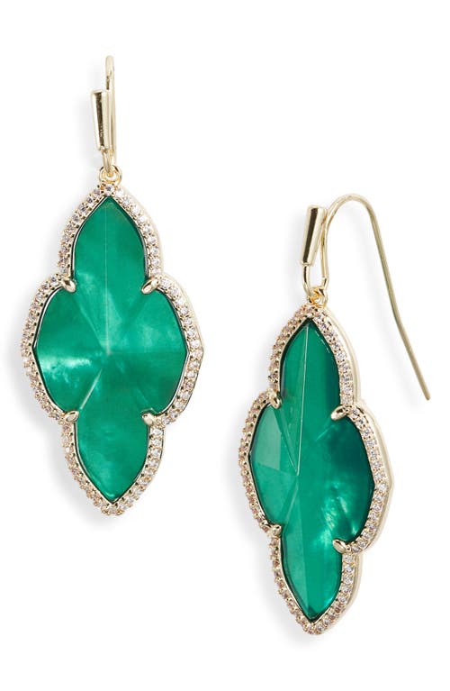 Kendra Scott Abbie Pavé Frame Drop Earrings in Gold Green Illusion 