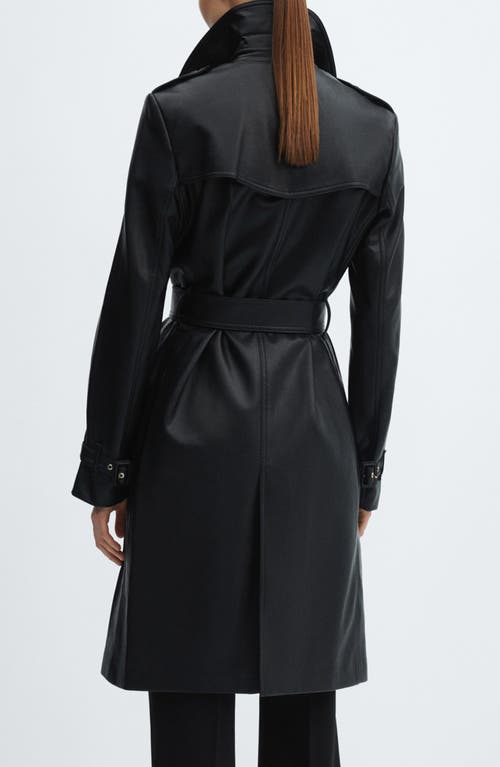 Mango Double Breasted Water Repellent Faux Leather Trench Coat In Black