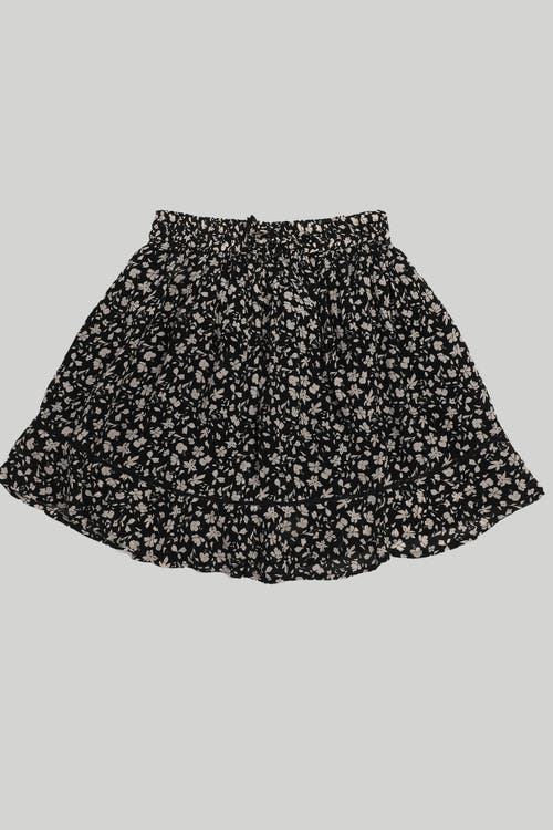 Reistor Women's Black Drawstring Short Printed Crepe Skirt In Monochrome Medley