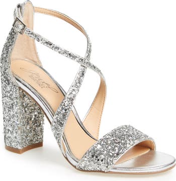 Jewel Badgley Mischka Cook Block Heel Glitter Sandal (Women) | Nordstrom