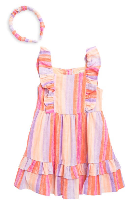 Btween Kids' Stripe Ruffle Dress & Headband Set In Pink Lila