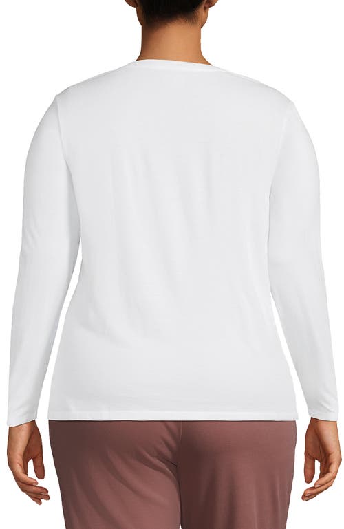 Lands' End Plus Size Relaxed Supima Cotton Long Sleeve V-neck T-shirt In White