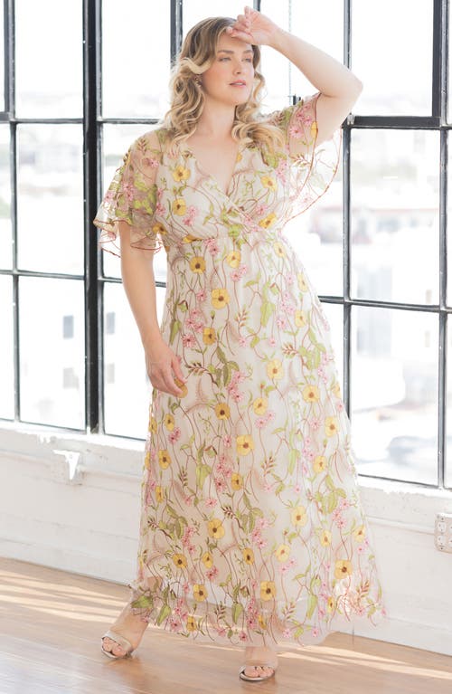 Shop Kiyonna Embroidered Elegance Floral Gown In Sunkissed Garden