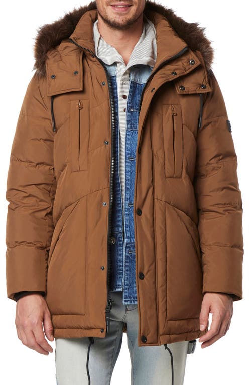 Tremont Water Resistant Down Quilted Parka with Faux Fur Trim in Sepia