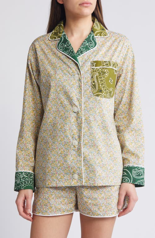 Call It By Your Name X Liberty London Mixed Print Pajama Shirt In Bronze/vert Week End