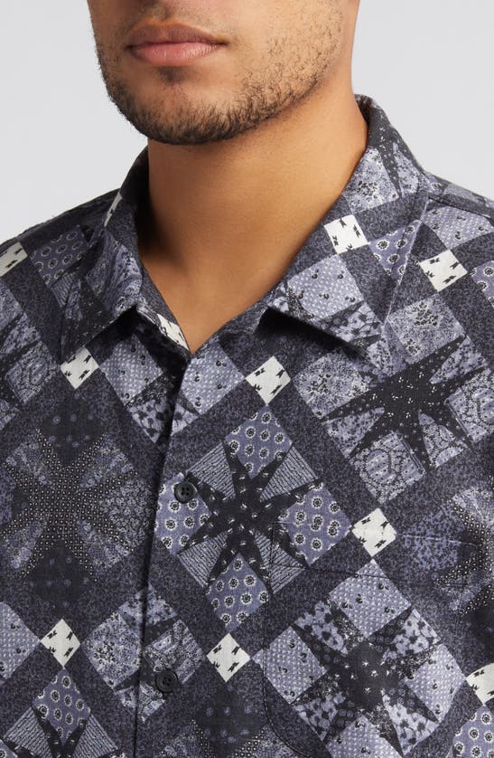 Shop Treasure & Bond Sun Quilt Camp Shirt In Navy- Ivory Sun Quilt