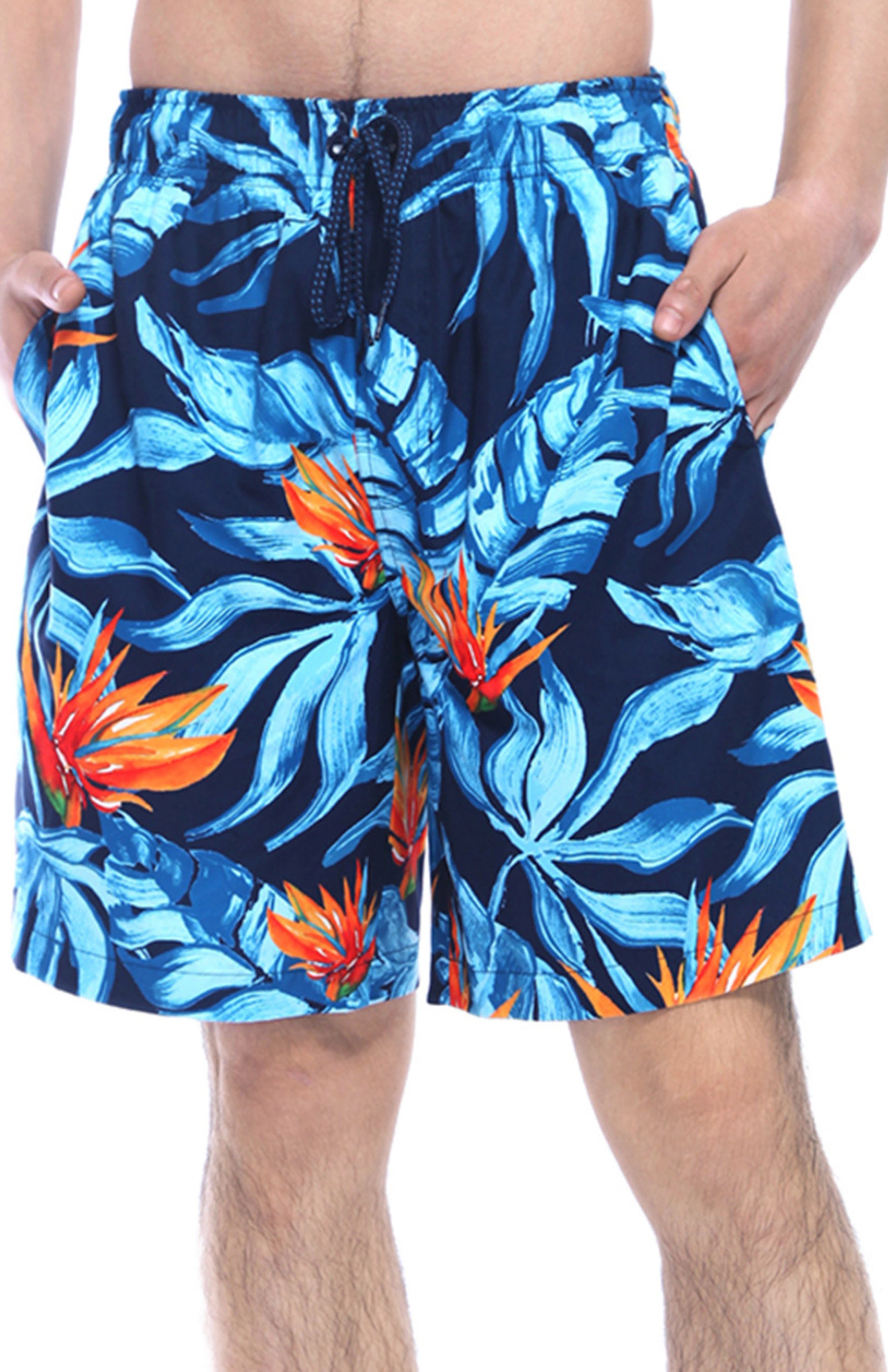 Rokka&Rolla All-Day Comfort Mesh-Lined Swim Trunks in Tropical Floral Cover