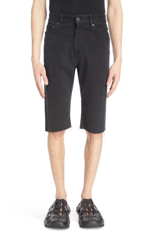 Balenciaga Slim Fit Distressed Denim Cutoff Shorts in Pitch Black