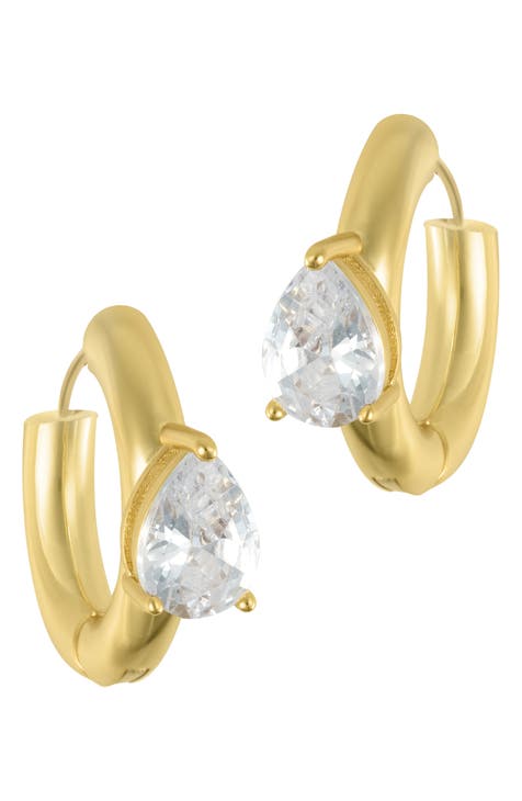Water Resistant Crystal Huggie Hoop Earrings