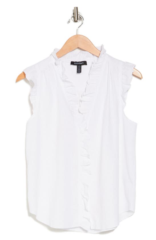 Shop Ellen Tracy Ruffle Linen Blend Shirt In White