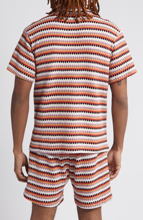 Shop Krost Stripe Pointelle Short Sleeve Knit Button-up Shirt In White Multi