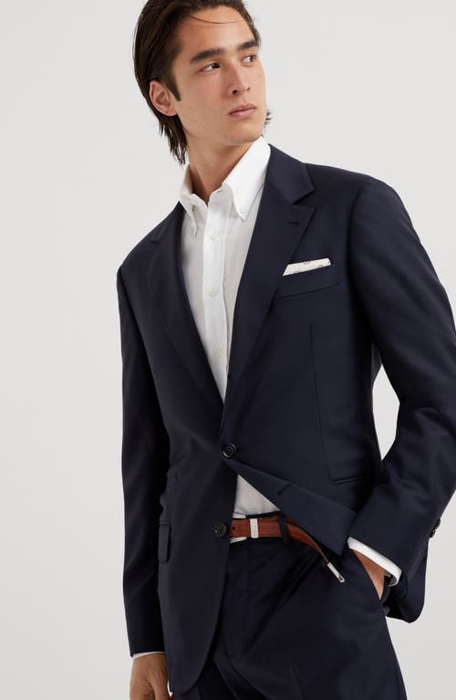 Shop Brunello Cucinelli Super 150s Virgin Wool Four Season Batavia Twill Blazer In Navy Blue