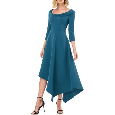 Kay Unger Arianna Asymmetrical Hem Midi Dress, Blue/green