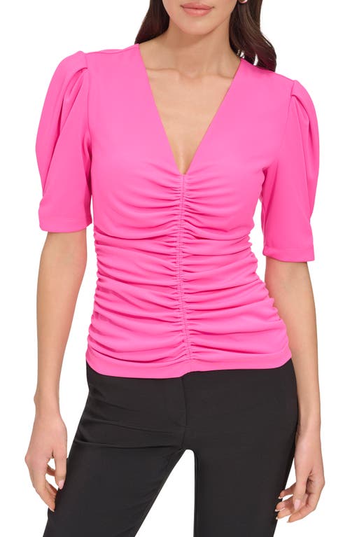 DKNY Ruched Puff Shoulder Top Shocking Pink at Nordstrom,