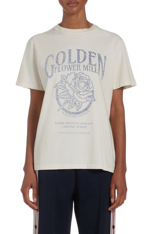 Golden Goose Flower Mill Distressed Silk Blend Graphic T-Shirt Heritage White at Nordstrom,