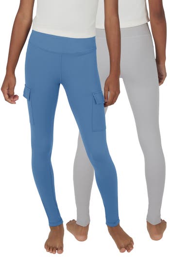 90 Degree By Reflex Kids' 2-pack Cargo Pocket Leggings In Coronet Blue/htr.grey