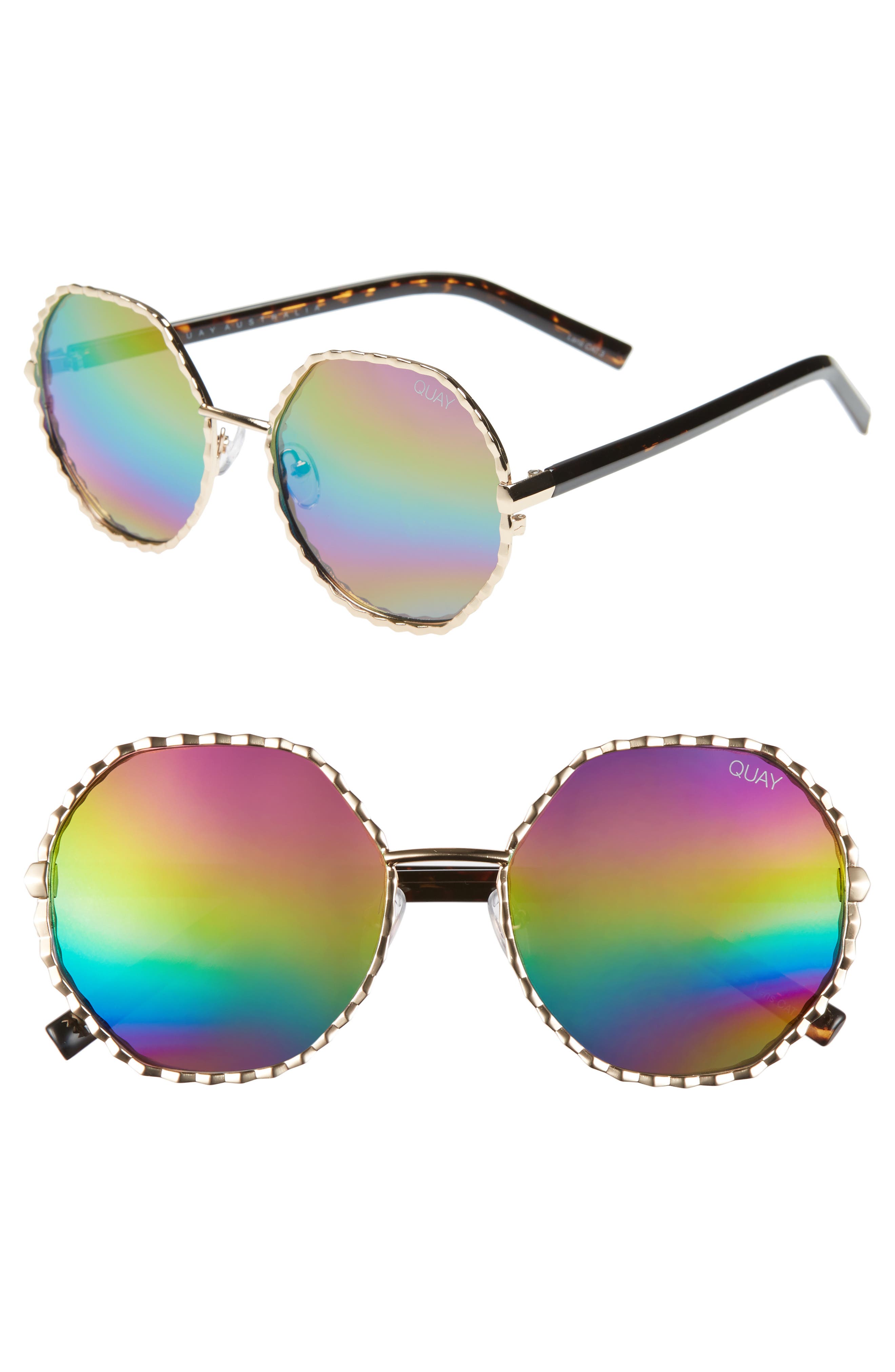  Breeze In 56mm Round Sunglasses, Main, color, GOLD/ PURPLE RAINBOW