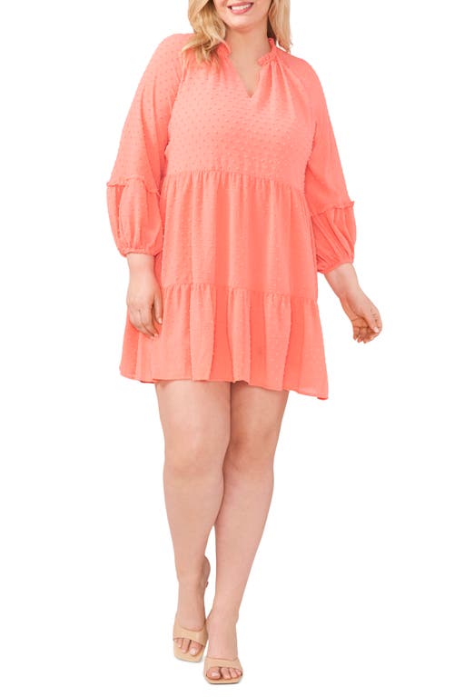 CeCe Long Sleeve Clip Dot Babydoll Dress Cameo Coral at Nordstrom,