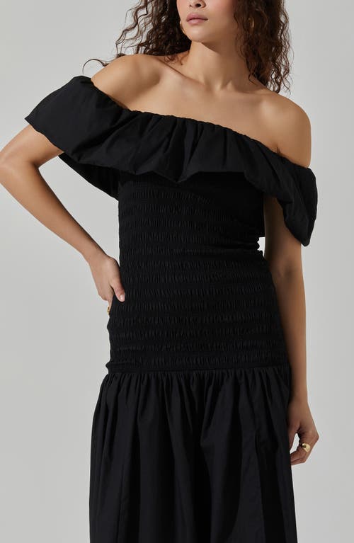 Shop Astr The Label Off The Shoulder Cotton Midi Dress In Black