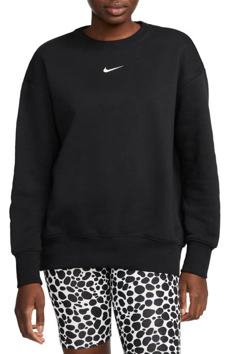 Nike Women's Sweatshirt Essential Swoosh Athletic Long Sleeve Fleece Crew  Sweater, Black, M 