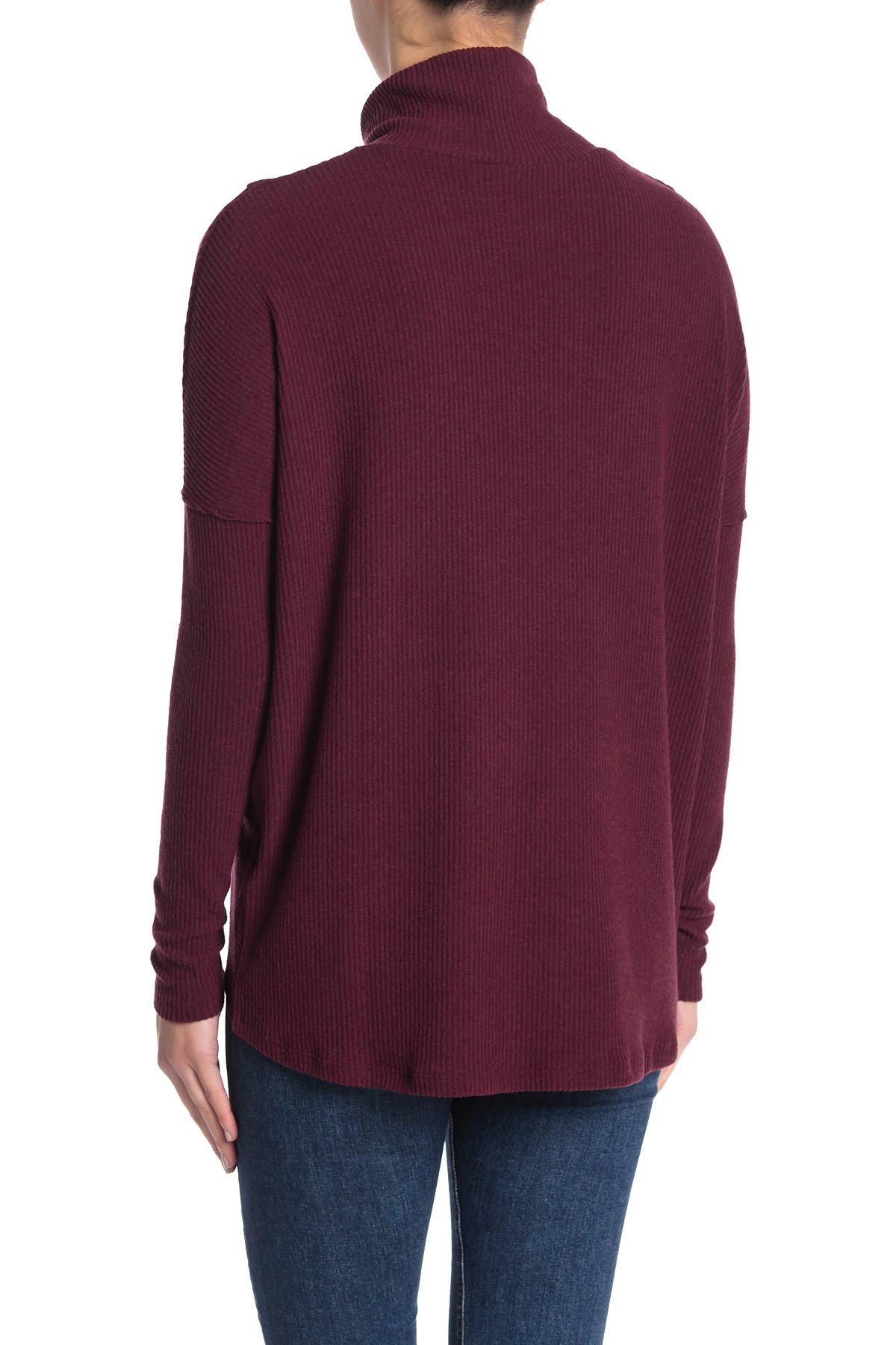 h by bordeaux mock neck ribbed knit pullover