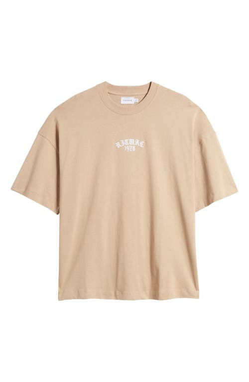 Topman Extreme Embroidered Oversize Cotton T-Shirt in Stone at Nordstrom, Size Xx-Small