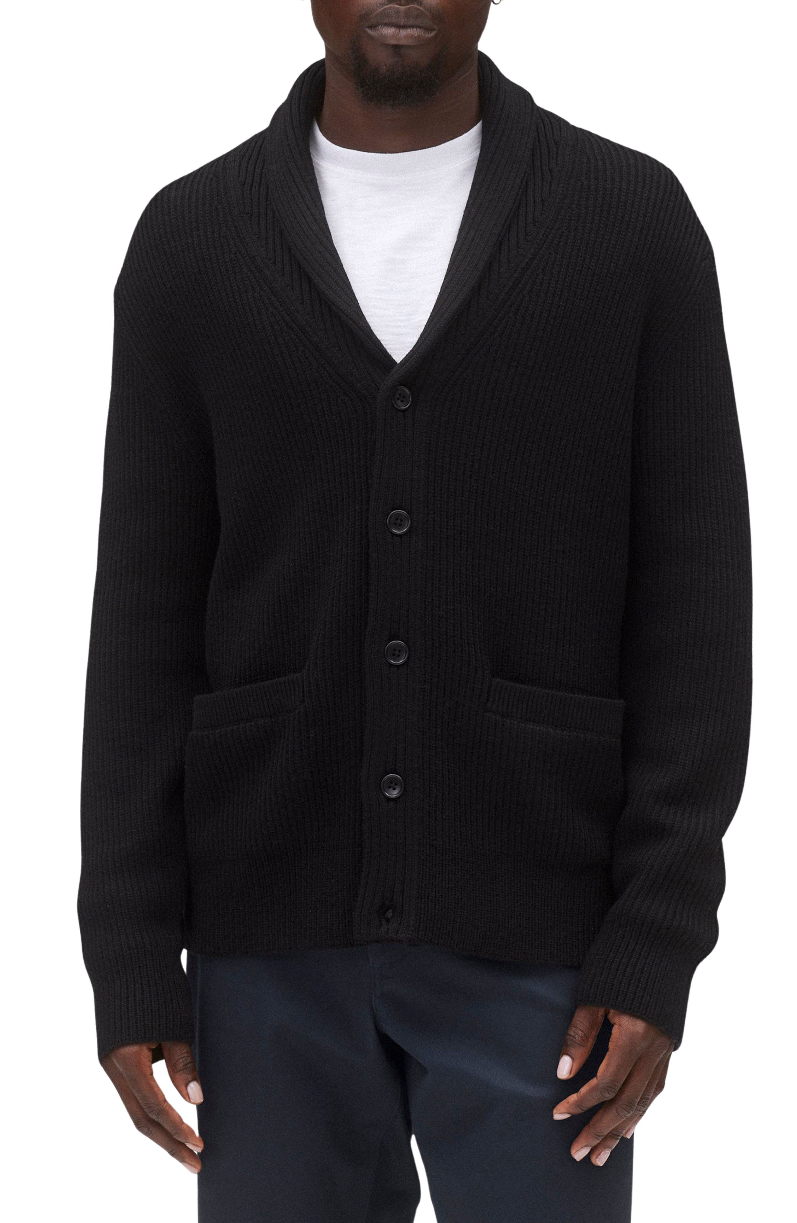 Reigning Champ Vinnie Wool Shawl Collar Cardigan in Black 