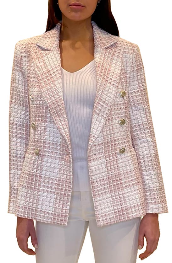 Jaclyn Smith Tweed Plaid Jacket In Pink/ White Check