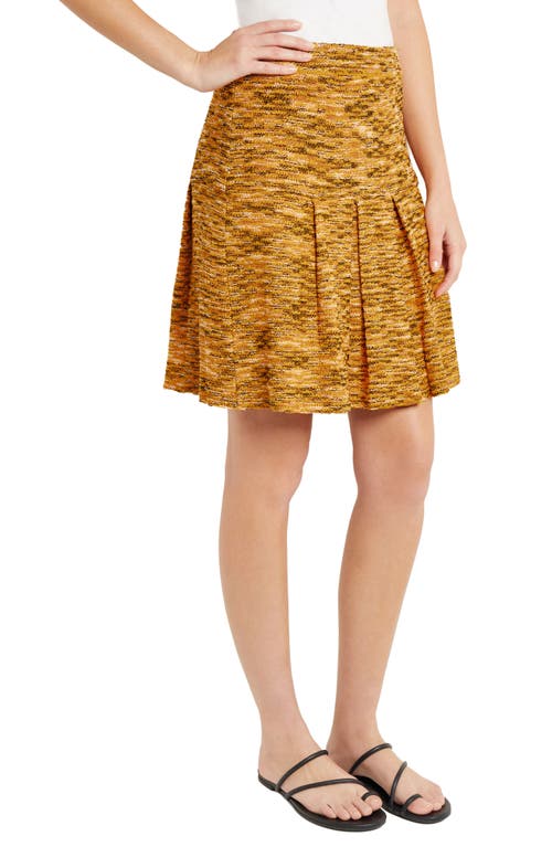 Misook Pleated A-line Tweed Knit Mini Skirt In Ochre/bk/mul