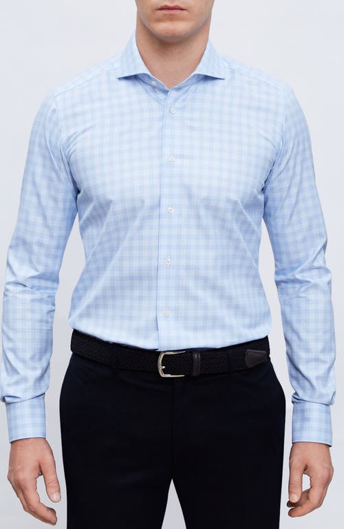Prince of Wales Slim Fit Check Twill Button-Up Shirt in Light Pastel Blue