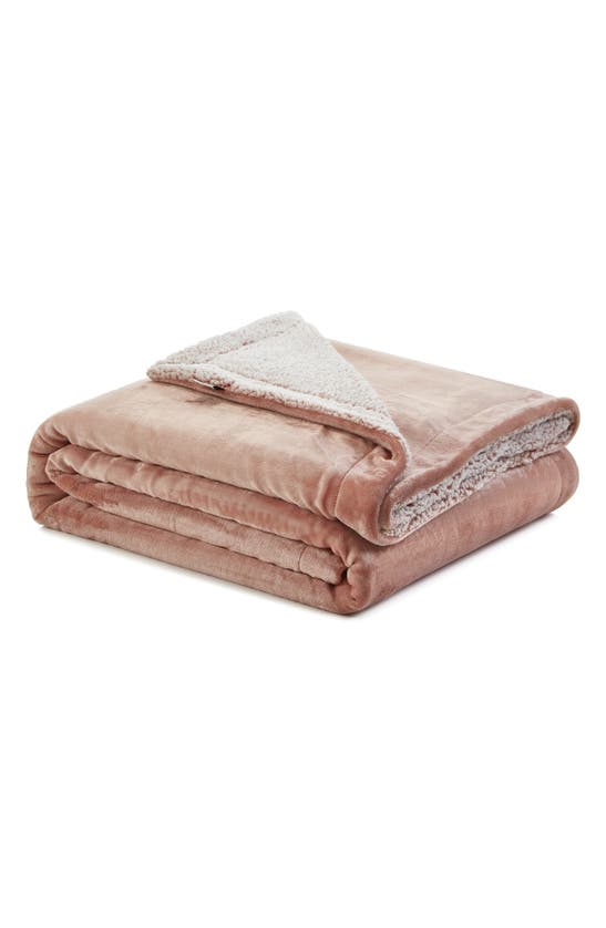 Inspired Home Solid Micro Plush Faux Shearling Reversible Throw Blanket In Pink