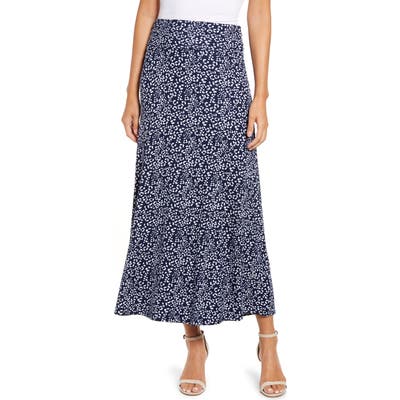 Loveappella Roll Top Print Maxi Skirt, Blue
