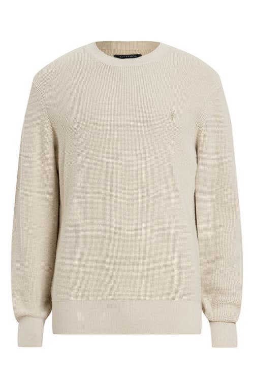 Shop Allsaints Oversize Cotton & Wool Waffle Crewneck Sweater In Oatmeal Taupe