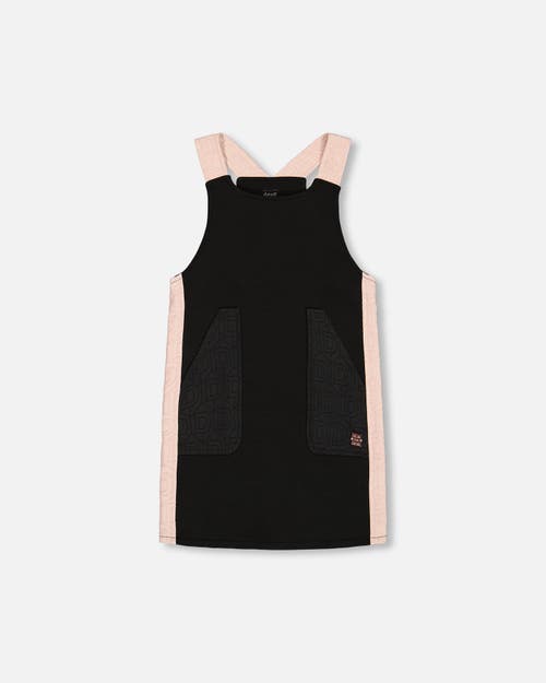 Shop Deux Par Deux Little Girl's Jumper Dress With Contrast Band Black In Anthracite