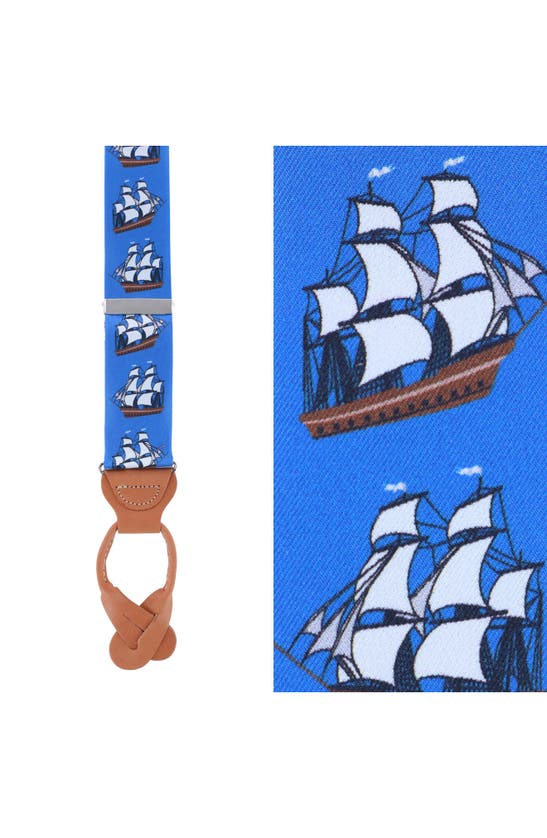 Shop Trafalgar Nautical Print Silk Suspenders In Blue