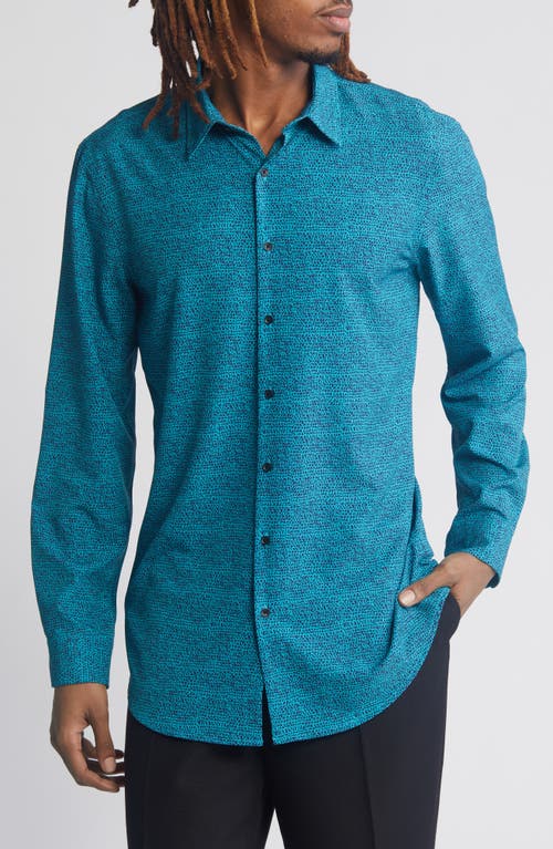 Button-Up Shirt in Navy- Teal Scribble