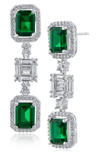 Cz By Kenneth Jay Lane Art Deco Cubic Zirconia Drop Earrings In Green/silver