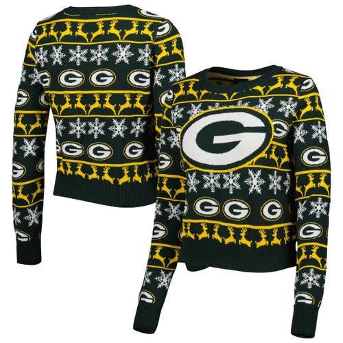 Women's FOCO Green Green Bay Packers Ugly Holiday Cropped Sweater