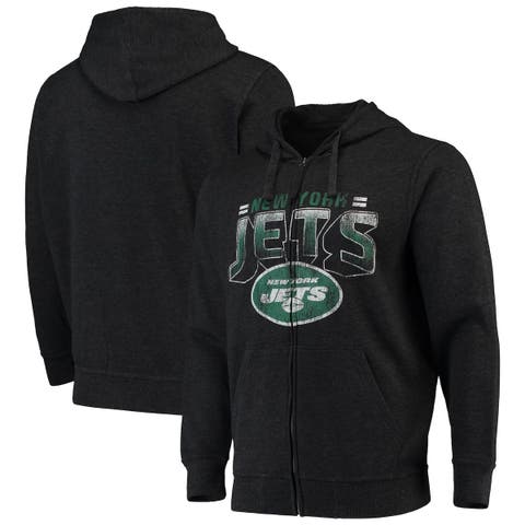 Men's Antigua Charcoal New York Jets Wordmark Victory Full-Zip Hoodie 