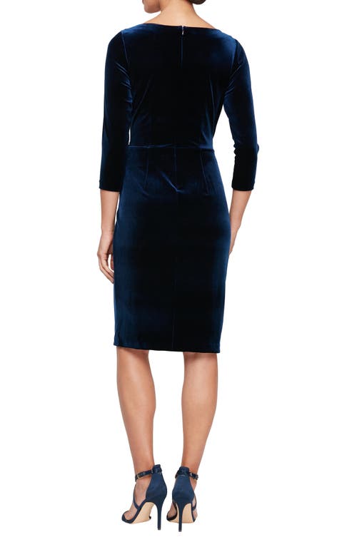 Shop Alex Evenings Pleated Velvet Sheath Cocktail Dress In Imperial