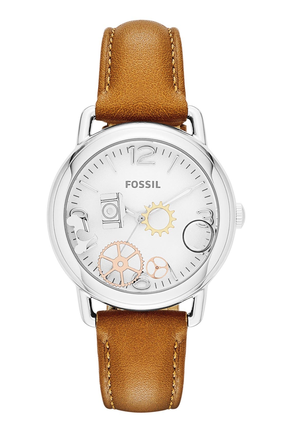 Fossil 'High Tide' Round Leather Strap Watch, 34mm Nordstrom