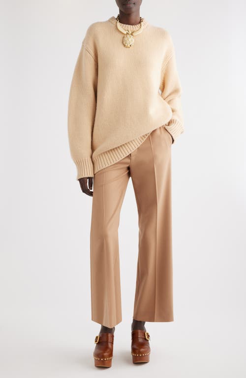 Shop Chloé High Waist Wide Leg Wool Trousers In Coconut Brown