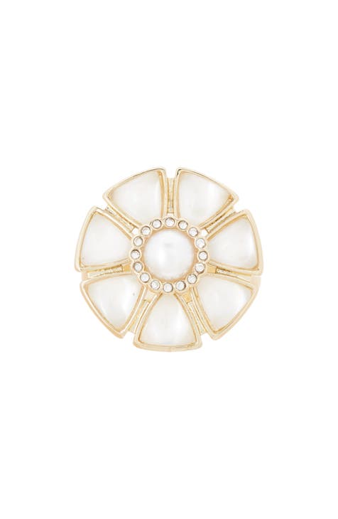 Imitation Pearl & CZ Flower Cocktail Ring