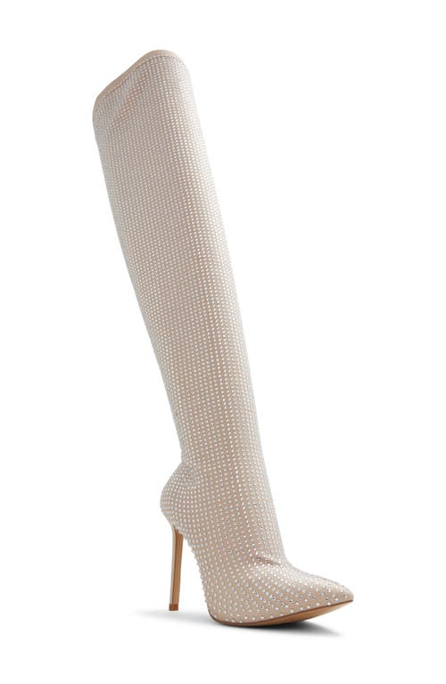 Nassia Embellished Pointed Toe Over the Knee Boot in Bone