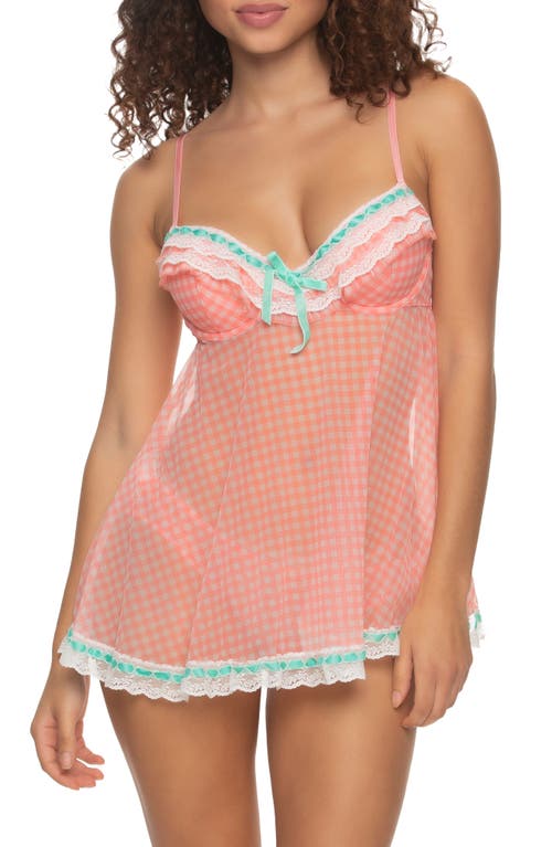 'Ruffles Galore' Underwire Chemise & Hipster Briefs in Shell Gingham