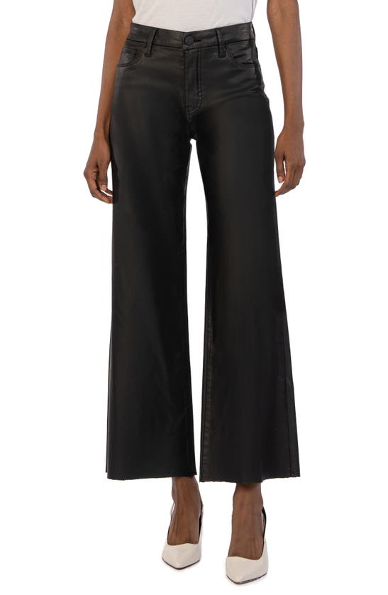 Kut From The Kloth Meg Coated Fab Ab High Waist Raw Hem Ankle Wide Leg Jeans In Black